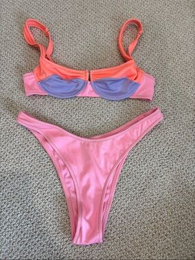 Women’s Colorblock Underwire Bikini Set in Coral, Lavender & Pink